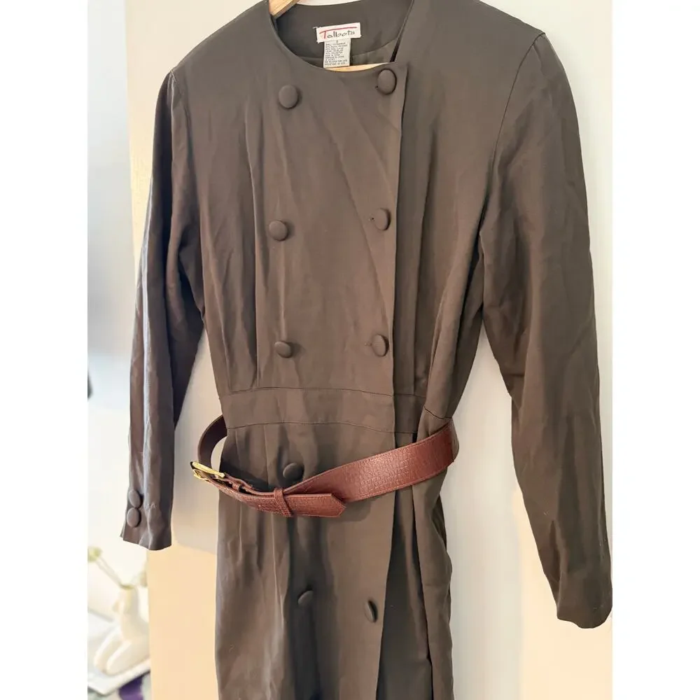 Vintage Talbots Olive Green Military Midi Dress Wool Blend Size‎ 8 ✨